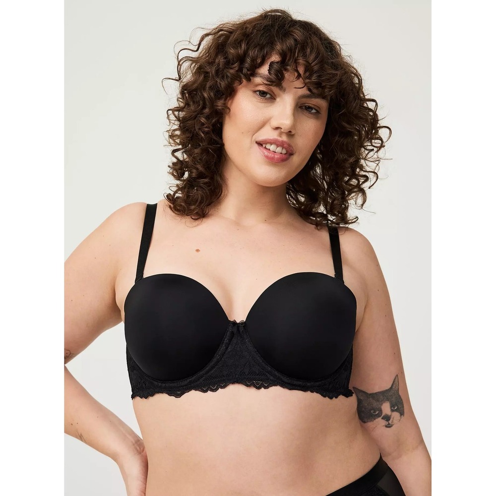 Torrid Bra Womens 40C‎ Curve Bombshell Everyday Strapless Black Lace Convertible
